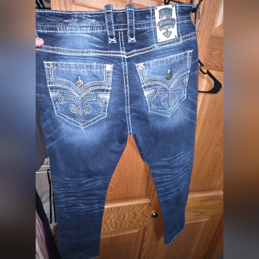 ROCK REVIVAL HARMONl navy blue jeans with gold embroidery